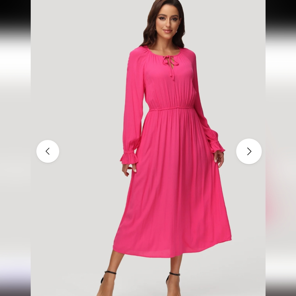 NWT 89th&Madison Elegant Fluorescent Pink Long Sleeve Rayon Dress